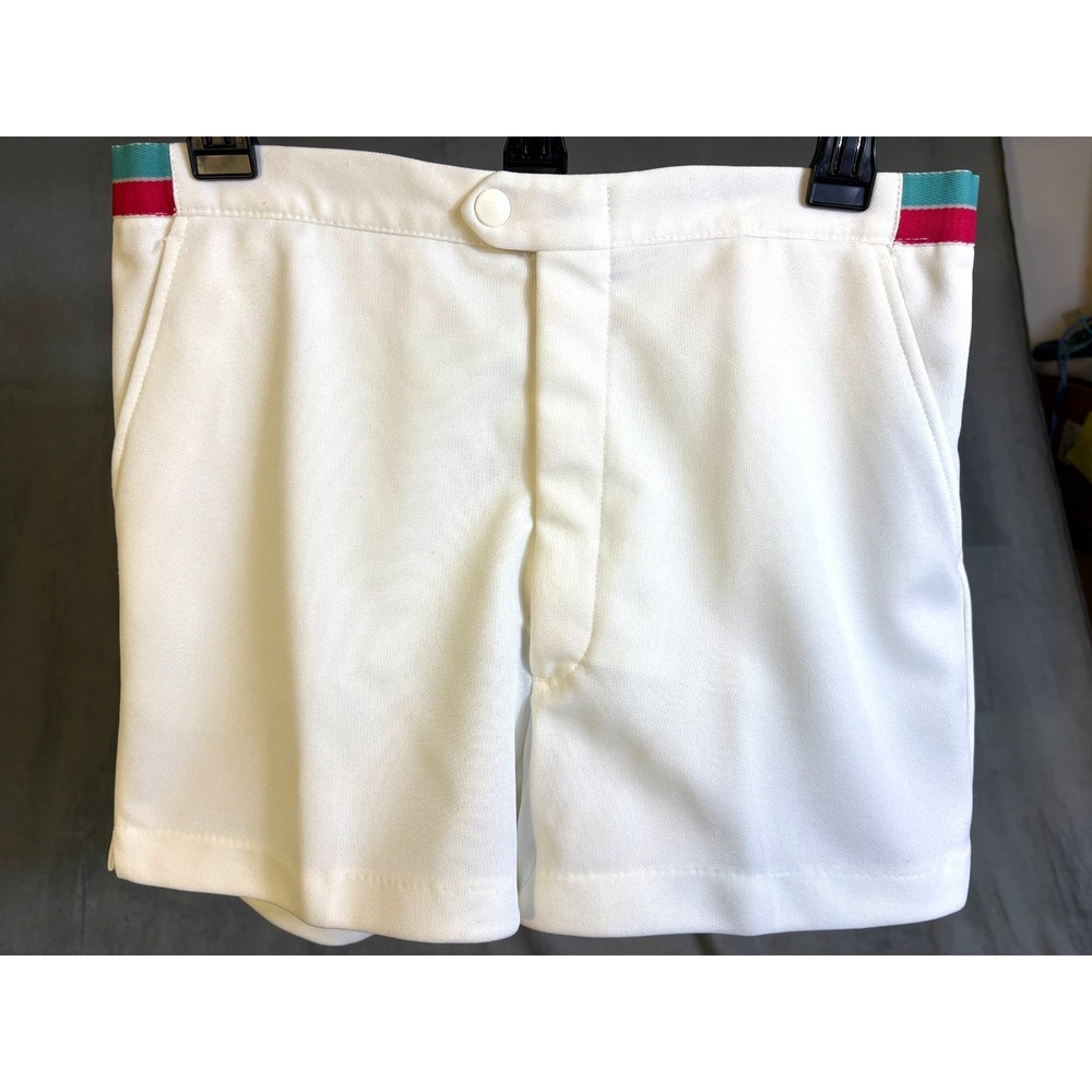 VTG 80s IZOD Lacoste Mens Green Red Striped 3" Rise Tennis Shorts Preppy Small